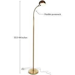 Brightech Regent - LED Reading, Craft & Task Floor Lamp - Free Standing Modern Pole Light with Adjustable Gooseneck - Tall, Bright Office Light Goes Over Desk or Lash Bed - Antique Brass / Gold