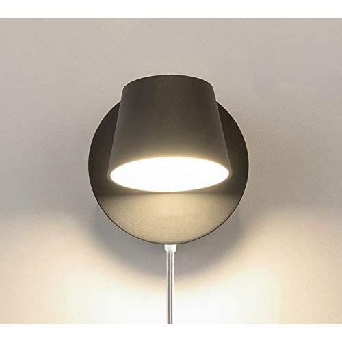 Luzden Mini Modern LED Bedside Reading Wall Lamp Plug in Cord with On Off Toggle Switch Lighting Fixture Rotation Adjustable Sand Black Finish for Bedroom 7W 3000K