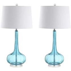 JONATHAN Y JYL1079B-SET2 Bette 28.5'' Glass Teardrop LED Table Lamp Contemporary,Transitional for Bedroom, Living Room, Office, College Dorm, Coffee Table, Bookcase, Aqua(Setof2)