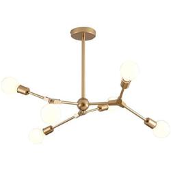 Modo Lighting 6 Lights Sputnik Chandelier Gold Metal Semi Flush Mount Ceiling Light Fixtures Mid Century Modern Ceiling Pendant Light for Kitchen Living Room (Gold-6-lights)