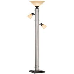 Metro Mission Torchiere Lamp with Side Lights Bronze Champagne Glass Dimmable for Living Room Reading Bedroom Office - Franklin Iron Works