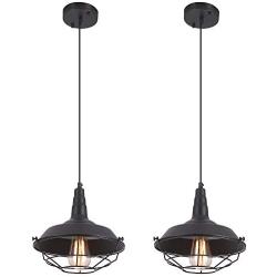 Heircido 2 Pack Industrial Cage Pendant Light Vintage Farmhouse Hanging Light Fixtures for Kitchen Dining Room, Restaurant, Hallway,Entryway, Matte Black