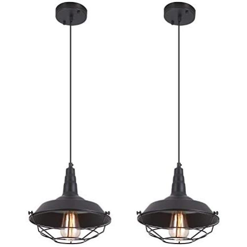 Heircido 2 Pack Industrial Cage Pendant Light Vintage Farmhouse Hanging Light Fixtures for Kitchen Dining Room, Restaurant, Hallway,Entryway, Matte Black Heircido 2 Pack Industrial Cage Pendant Light Vintage Farmhouse Hanging Light Fixtures for Kitchen Dining Room, Restaurant, Hallway,Entryway, Matte Black