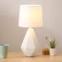 SOTTAE Modern Small Ceramic Table Lamp, White Irregular Geometric Bedside Desk lamp for Living Room Bedrooms , Nightstand Lamps with White Fabric Shade