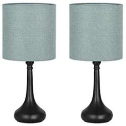 HAITRAL Modern Table Lamps, Vintage Bedside Lamps, Nightstand Lamps Set of 2 for Bedroom, Family Room, Living Room with Metal Base Fabric Lamp Shade - CadetBlue