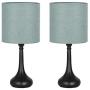 HAITRAL Modern Table Lamps, Vintage Bedside Lamps, Nightstand Lamps Set of 2 for Bedroom, Family Room, Living Room with Metal Base Fabric Lamp Shade - CadetBlue