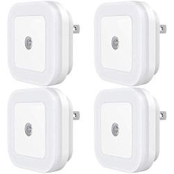 Dimmable Plug in LED Night Light - SYCEES Nightlight with Dusk to Dawn Sensor for Bedroom, Kids Room, Nursery, Bathroom, Kitchen, Hallway, Stairs, Daylight White, 4 Pack