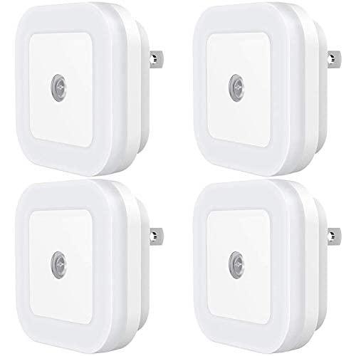 Dimmable Plug in LED Night Light - SYCEES Nightlight with Dusk to Dawn Sensor for Bedroom, Kids Room, Nursery, Bathroom, Kitchen, Hallway, Stairs, Daylight White, 4 Pack