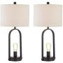 Maxax Table Lamps Set of 2 with Oatmeal Fabric Drum Shade Industrial Nightstand Lamps for Living Room Bedroom Bedside Nightstand,Black Finish