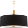 Kira Home Adelade 22'' Modern 3-Light Drum Pendant Chandelier, Black Fabric Shade, Tempered Glass Diffuser, Adjustable Height, Warm Brass Finish