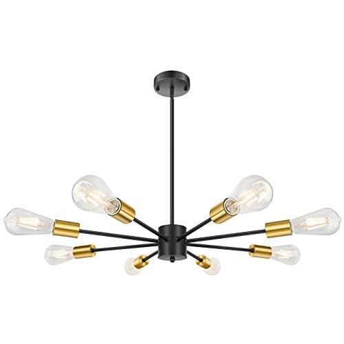 8-Light Sputnik Chandelier, Industrial Modern Ceiling Light Fixture, Semi Flush Mount Mid-Century Vintage Pendant Lights for Dining Room Bedroom Living Room Kitchen Hallway Foyer (Bulbs Not Included)