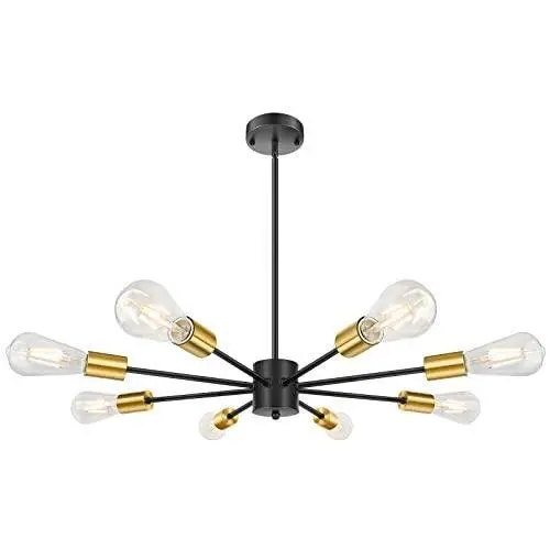 8-Light Sputnik Chandelier, Industrial Modern Ceiling Light Fixture, Semi Flush Mount Mid-Century Vintage Pendant Lights for Dining Room Bedroom Living Room Kitchen Hallway Foyer (Bulbs Not Included)