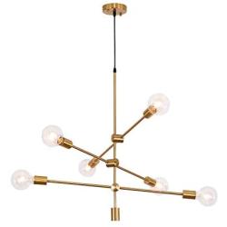 Sputnik Chandelier 6 Lights,Gold Pendant Light Fixture,Industrial Brass Ceiling Lighting for Dining Room Kitchen Island Bedroom Hallway