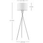 Ambiore Lisboa Tripod Floor Lamp - 62 inch Morden for Living Room Office - Metal Chrome Tripod with White TC Fabric Shade