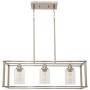 VINLUZ 3 Light Linear Chandeliers Brushed Nickel with Clear Glass Shade Modern Kitchen Island Pendant Dining Room Light Fixture Hanging Farmhouse Ceiling Light for Living Room Bar