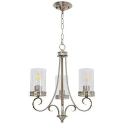 Lucidce 3-Light Modern Chandeliers with Clear Glass Shades, Dining Room Light Brushed Nickel Finish Farmhouse Lighting Fixtures Ceiling Adjustable Chain Hanging Pendant Lights for Kitchen Island