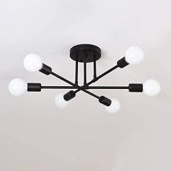Hsyile Lighting KU300229 Modern-Industrial Style Indoor Chandelier,Flush Mount Ceiling Light Modern Pendant Light,Perfect for Kitchen Bathroom Dining Room Bedroom Hallway etc, 6 Lights-Black