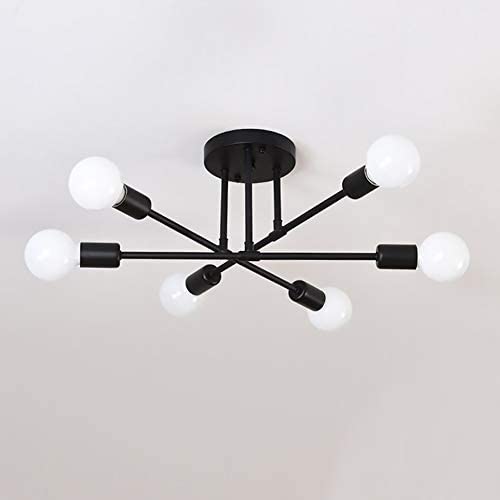 Hsyile Lighting KU300229 Modern-Industrial Style Indoor Chandelier,Flush Mount Ceiling Light Modern Pendant Light,Perfect for Kitchen Bathroom Dining Room Bedroom Hallway etc, 6 Lights-Black