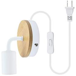 Luxvista White Wooden Vintage Base Lamp for E26 Screw Base Bulb Wall Mounted Light Fixture Morden White Wall Sconce (Bulb NOT Included 1-Pack)
