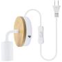 Luxvista White Wooden Vintage Base Lamp for E26 Screw Base Bulb Wall Mounted Light Fixture Morden White Wall Sconce (Bulb NOT Included 1-Pack)