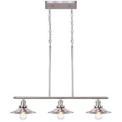 Wellmet 3-Lights Modern Pendant Lighting for Kitchen Island, Farmhouse Chandelier Dining Room Lighting Fixtures Hanging with Brushed Nickel Finish,Chandeliers Height Adjustable (Silver Chain)