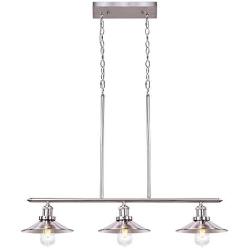 Wellmet 3-Lights Modern Pendant Lighting for Kitchen Island, Farmhouse Chandelier Dining Room Lighting Fixtures Hanging with Brushed Nickel Finish,Chandeliers Height Adjustable (Silver Chain)