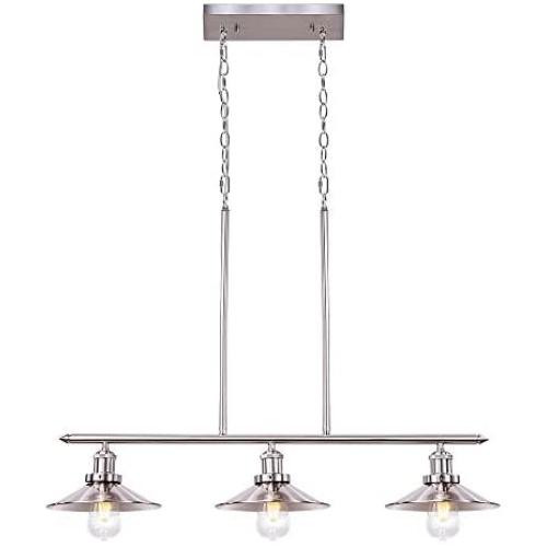 Wellmet 3-Lights Modern Pendant Lighting for Kitchen Island, Farmhouse Chandelier Dining Room Lighting Fixtures Hanging with Brushed Nickel Finish,Chandeliers Height Adjustable (Silver Chain)
