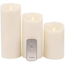 Raz Imports Push Flame Ivory Pillar Candles with Remote, Set of 3 - 2D - Flameless Lighting Accent and Battery Operated Flickering Light Source with Timer - Fake Candles for Living Room and Bedroom