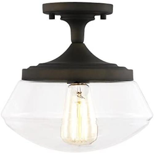 Light Society Crenshaw Flush Mount Ceiling Light, Oil Rubbed Bronze with Clear Glass Shade, Vintage Industrial Modern Lighting Fixture (LS-C246-ORB)