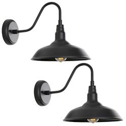 Goalplus Outdoor Barn Light with Wall Mount Exterior Gooseneck Light Fixture for Porch Black Industrial Light Fixture for Farmhouse, 10'' High, 2 Pack, LM2201-2P