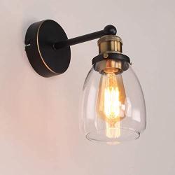 MantoLite Bathroom Lighting with Glass Shade, Mirror Vanity Wall Lights Black Finish Wall Sconce with E26 Edison Bulb,Bedroom Reading Indoor Lamps for Living Room Hotel Restaurant Lighting (1 Light)