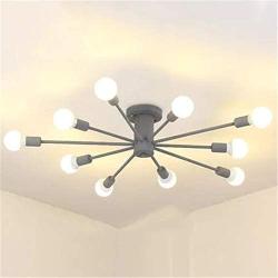 RUNNUP Contemporary Colorful Nordic Semi-Flush Mount Sputnik Ceiling Light 10 Lights Chandelier Light Metal Suspension Light for Kitchen Living Room Dining Room,Gray