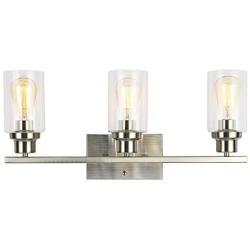 Bathroom Light fixtures 3 Light, Brushed Nickel Wall Sconce with Clear Glass Shade and Metal Base for Hallway,Living Room,Over Mirror