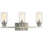 Bathroom Light fixtures 3 Light, Brushed Nickel Wall Sconce with Clear Glass Shade and Metal Base for Hallway,Living Room,Over Mirror