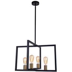 OYIPRO Modern Dining Room Pendant Light, 4 Lights Industrial Kitchen Island Lighting Fixtures Hanging Ceiling Frame Brass Chandelier Farmhouse Black