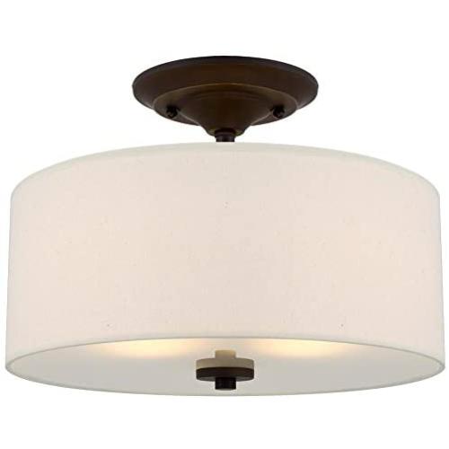 Kira Home Addison 13'' 2-Light Semi-Flush Mount Ceiling Light Fixture with Off-White Fabric Drum Shade, Bronze Finish Kira Home Addison 13'' 2-Light Semi-Flush Mount Ceiling Light Fixture with Off-White Fabric Drum Shade, Bronze Finish