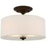 Kira Home Addison 13'' 2-Light Semi-Flush Mount Ceiling Light Fixture with Off-White Fabric Drum Shade, Bronze Finish