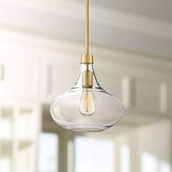 Asni Antique Brass Mini Pendant Light 11'' Wide Modern Mouth Blown Clear Glass Fixture for Kitchen Island Dining Room - Possini Euro Design