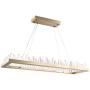 Siljoy Modern Rectangle Crystal Chandelier Gold Hanging Pendant Lighting LED Light Fixture with Metal Base Icicle Shade for Dining Table Kitchen Island Living Room, Length 39.3 Inches