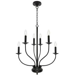 ELUZE 6 Light Farmhouse Chandelier,Metal Black Vintage Pendant Lighting, Industrial Kitchen Light Fixtures, Simplicity Dining Room Pendant for Kitchen Bedroom Living Room Bar