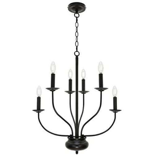 ELUZE 6 Light Farmhouse Chandelier,Metal Black Vintage Pendant Lighting, Industrial Kitchen Light Fixtures, Simplicity Dining Room Pendant for Kitchen Bedroom Living Room Bar
