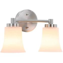 XiNBEi Lighting Bathroom Vanity Light, Modern Wall Light with Glass, Brushed Nickel 2 Light Bath Bar Light XB-W1235-2-BN