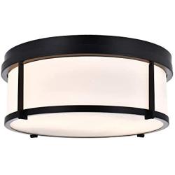 SOTTAE 2-Light Flush Mount Ceiling Light Fixture,Black Frame and White Glass Drum Shade Light,Ceiling Light Fixture for Closet Kitchen Bathroom Foyer Stairs Laundry and Bedroom