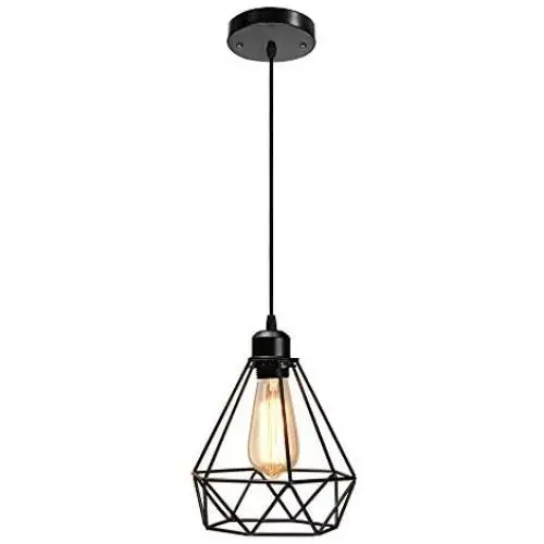 Retro Pendant Light, HESSION Industrial Metal Cage Mini Pendant Light Oil Rubbed Finish, Rustic Chandeliers Ceiling Light Fixture for Farmhouse Kitchen Island Dining Room Covered Patio