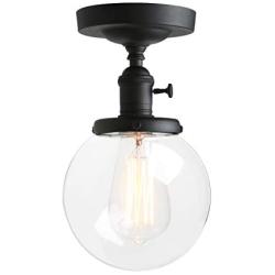 Pathson Industrial Semi-Flush Mount Ceiling Light, Vintage Style Pendant Lighting, Glass Shade Hanging Light Fixtures for Laundry Room Living Room Cafe Bar