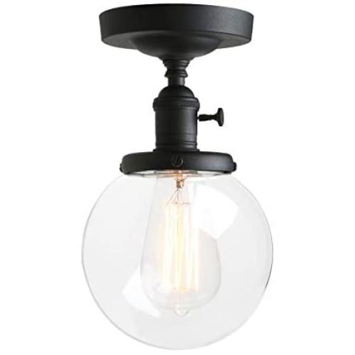 Pathson Industrial Semi-Flush Mount Ceiling Light, Vintage Style Pendant Lighting, Glass Shade Hanging Light Fixtures for Laundry Room Living Room Cafe Bar