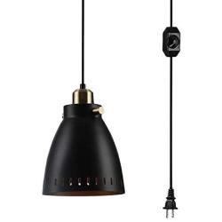 SKIVTGLAMP Industrial Look Black Cone Pendant Light Hanging Swag Lamp no Wiring Needed with 15ft Plug-in UL On/Off Dimmer Switch Cord Iron Lamp Nordic Minimalist for Reading Room