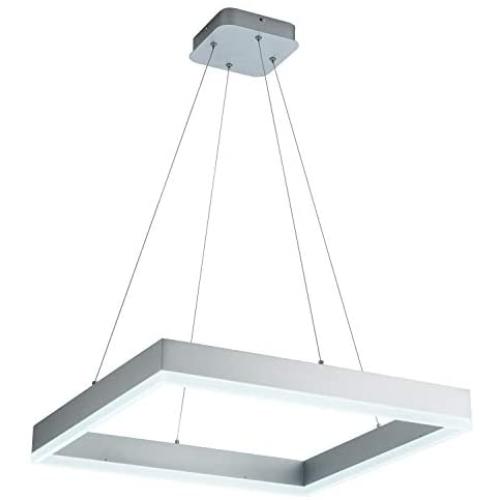 Royal Pearl Modern LED Pendant Light Dimmable Comtemporary Chandelier Adjustable 1 Square Pendant Lighting for Living Room Dining Room Kitchen, Cool White 6000K, Silver