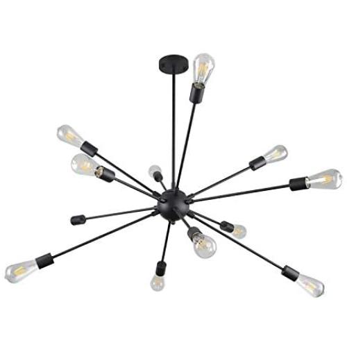 Vikashing 12 Lights Sputnik Chandelier 41.3‘’ Big Farmhouse Pedant Light Black Vintage Industrial Metal Ceiling Light Industrial Mid Century Modern Pendant Lighting for Kitchen Dining Room Living Room