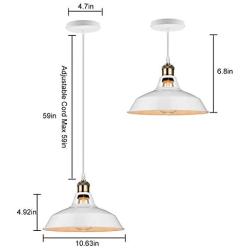 B2ocled Pendant Lighting Retro Pendant Light Industrial Vintage Style 1 Light E26/E27 Based Lamp Shade for The Kitchen, Bedroom, Dining Room, Living Room, Porch (White, 10.63 inch)